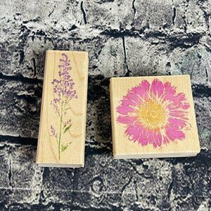 Rubber Stampede 2875F & 2867H Gerbera Daisy Garden Flower Wooden Rubber Stamp